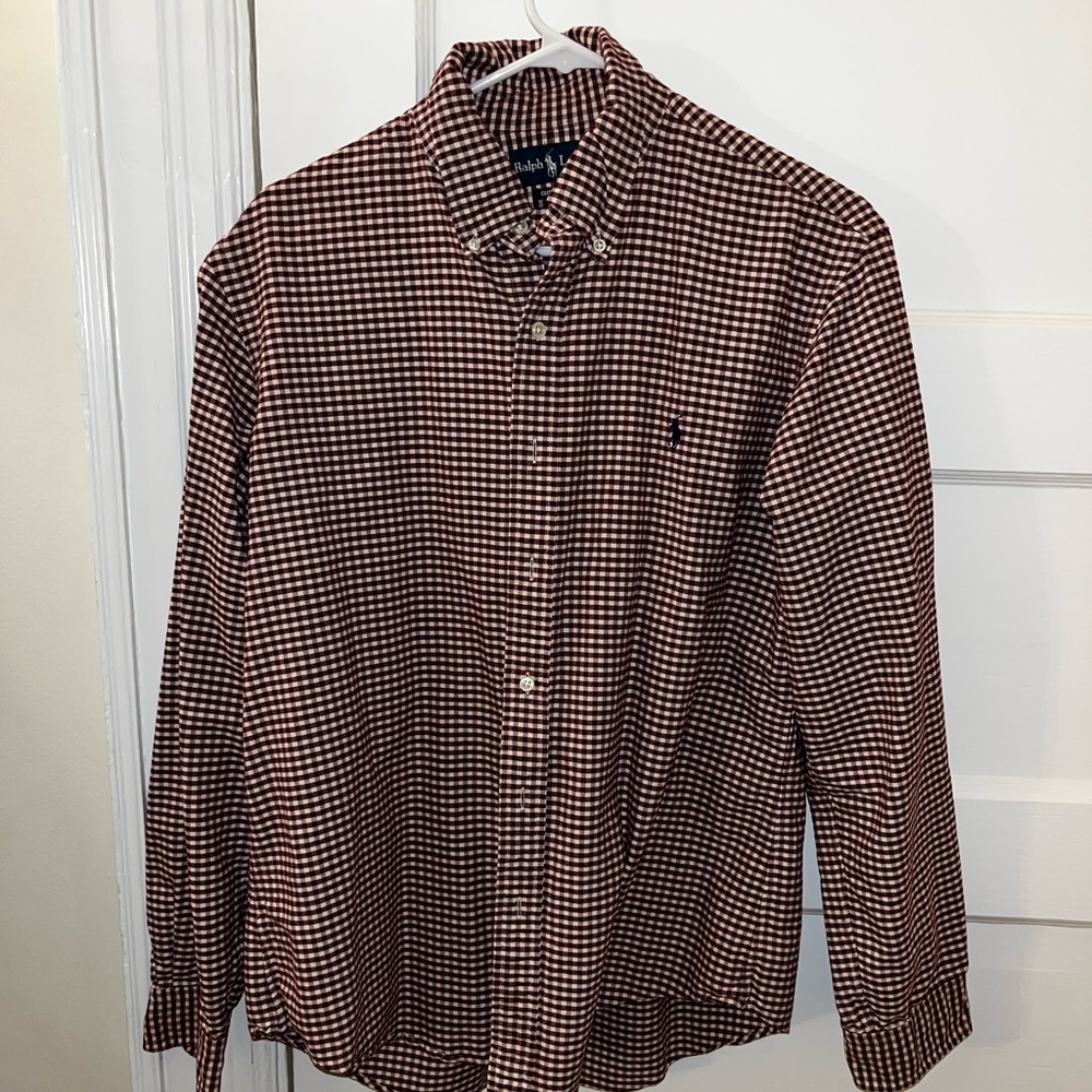 Maroon checkered long-sleeve Polo by Ralph Lauren button down in large